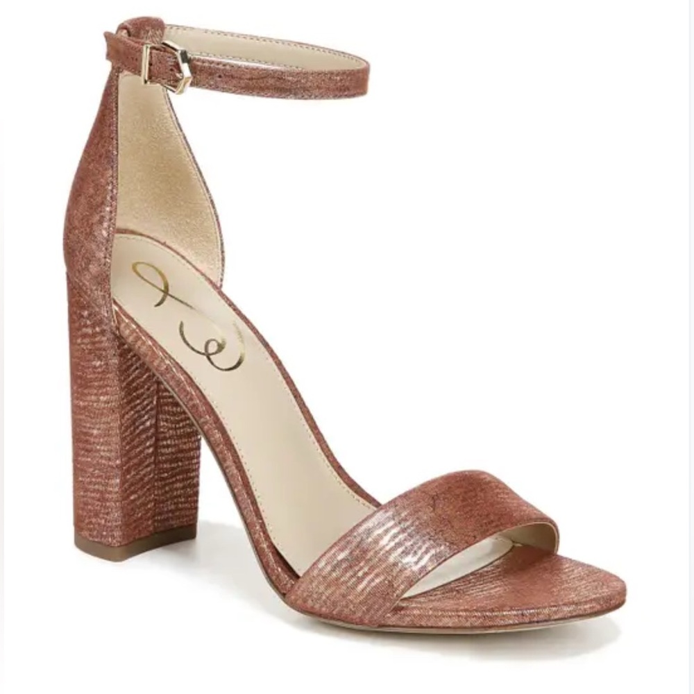 Sam Edelman Sparkly Rust Pink Yaro Block Wrapped Heel Ankle Strap Sandals